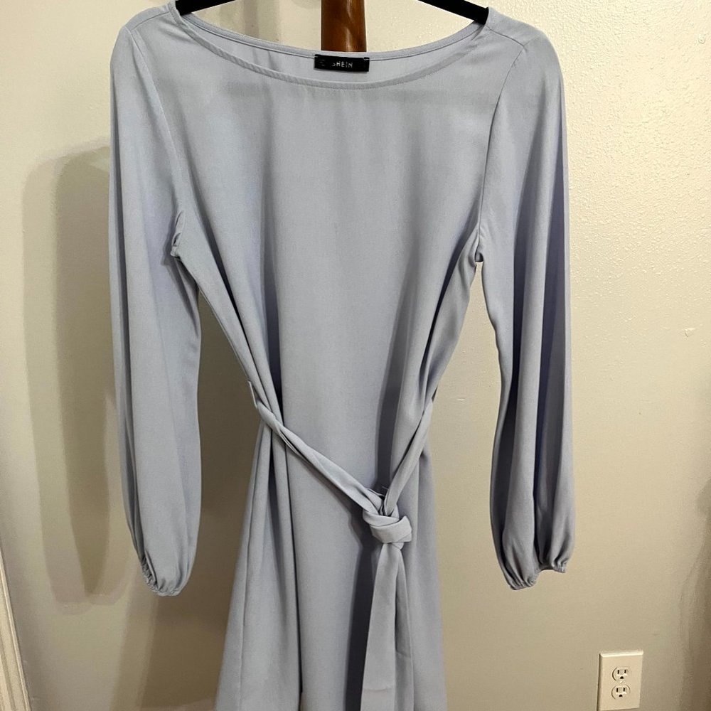 Shein Baby Blue dress with belt.